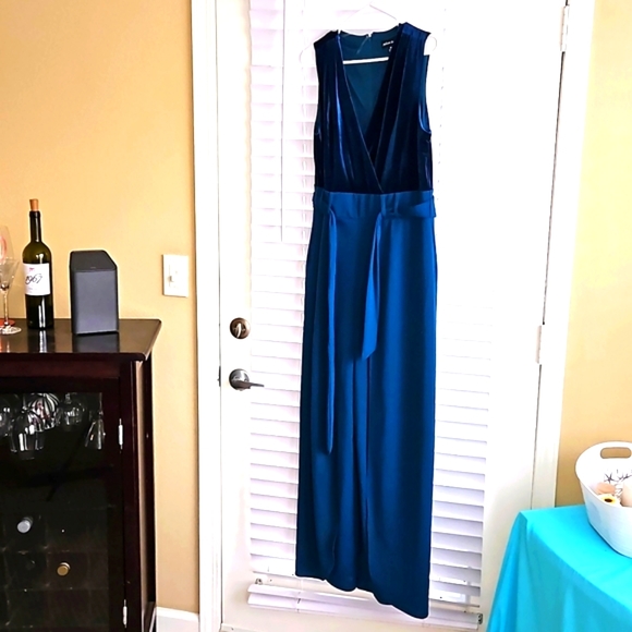 Blue Green Jumpsuit, Carwash Style Flair Legs - Picture 1 of 3